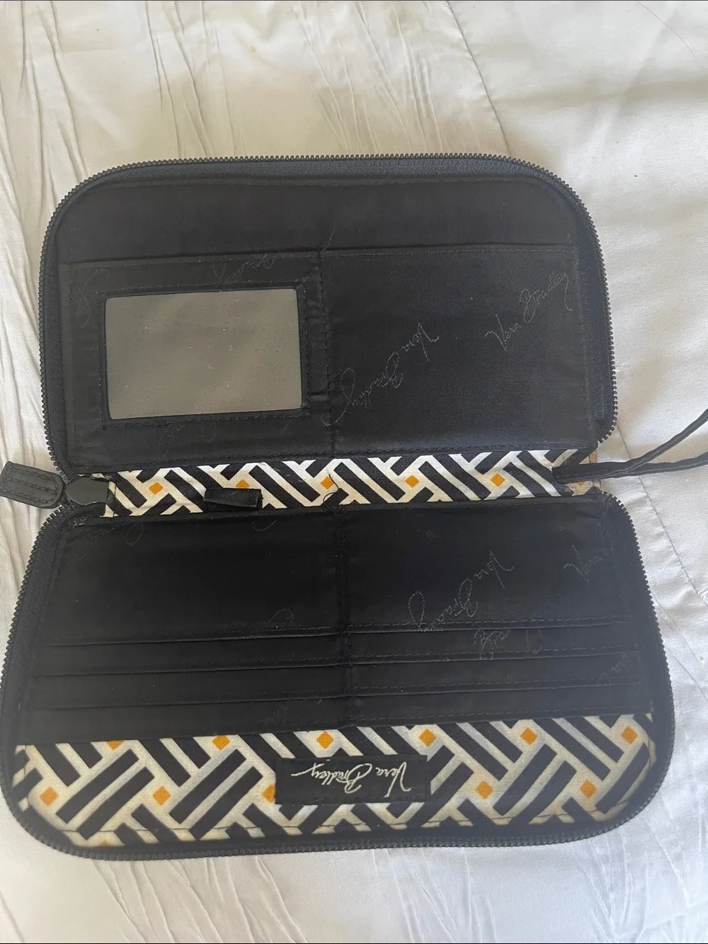 Vera Bradley Black Quilted Zip-Around Wallet with Logo Plaque